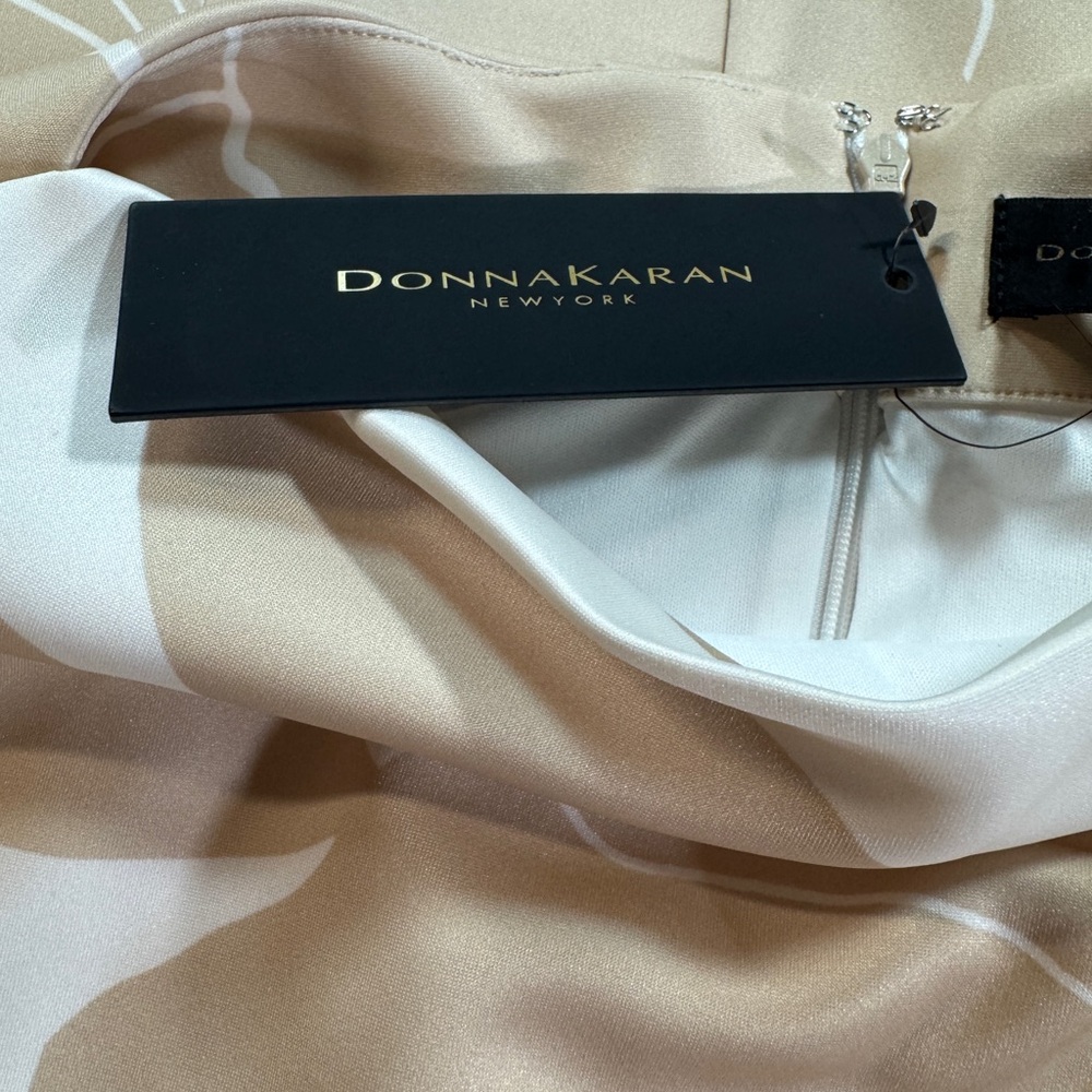NWT Donna Karan New York Water Color Print Midi Sheath Dress Floral Beige 2 - Picture 9 of 10
